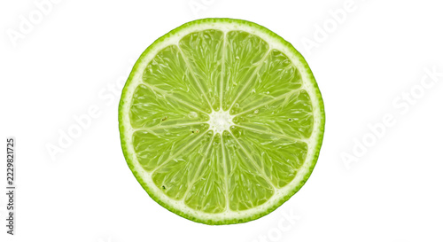 Bright green lime cross section isolated on black, revealing juicy citrus segments and rind