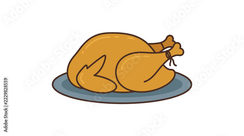 Roasted whole turkey served on a dinner plate for a holiday meal celebration illustration