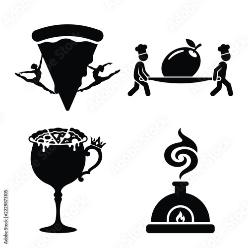 Creative pizza industry concepts featuring chefs and dancers.