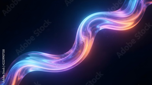 Glowing neon curved wave with vibrant blue and orange gradient light