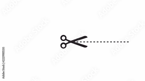 scissors trim dash line icon sign animation on transparent background,  sharp scissors cutting lines animated with alpha channel.