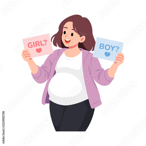 Pregnant Woman Holding Boy or Girl Cards for Gender Reveal Party