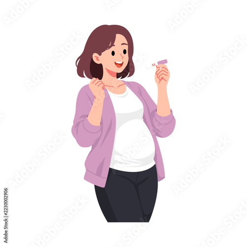 Happy Pregnant Woman Holding Positive Pregnancy Test Illustration
