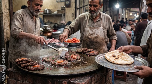 peshawari chappli kebab cooking on large tawa at food street