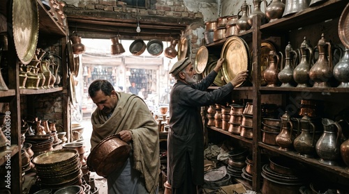 traditional  coppersmith shop in peshawar qissa khwani bazaar
