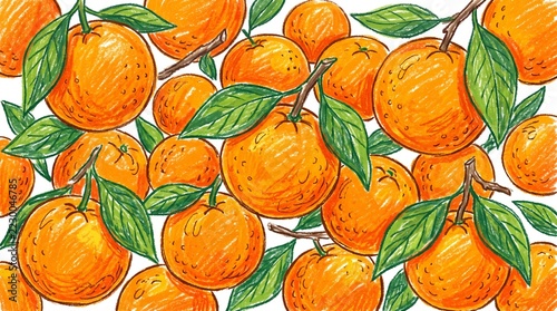 Vibrant Fresh Oranges with Green Leaves Illustration.