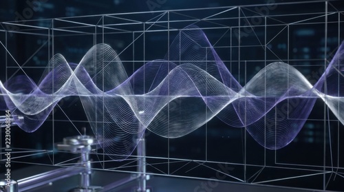 Wireless signal waves 3D grid visualization futuristic technology communication