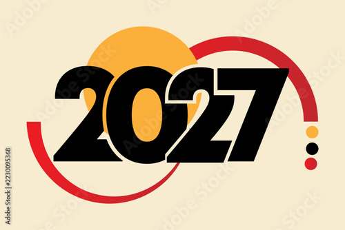 Happy New Year 2027 Modern Geometric Typography Banner Poster Graphic Background Celebration Design