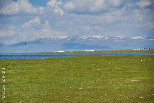 son kul mountain lake in kyrgyzstan