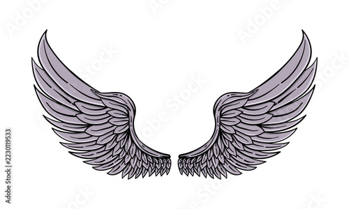 Symmetrical Heavenly Wings Feather Outline for Tattoo and Design