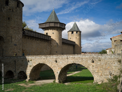 Carcassonne, France, October 18th 2026, main gate and bridge to the inner fortifications at Carcassone Castle