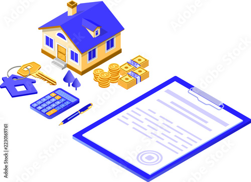 Sale Purchase Rent Mortgage House Isometric