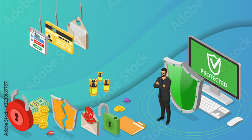 Cyber Security Isometric Banner