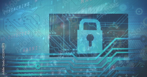Padlock icon on circuit board background highlighting digital security protection