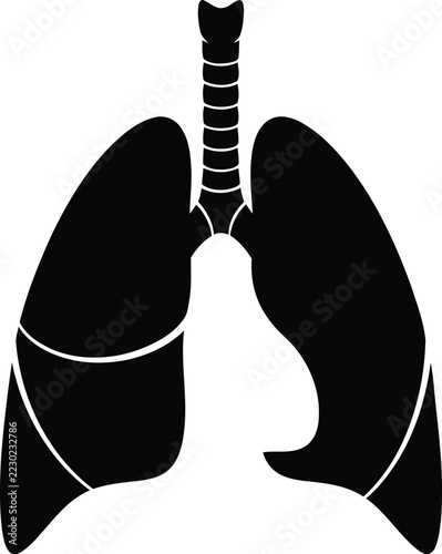 Black silhouette icon of human lungs with trachea isolated on a white background