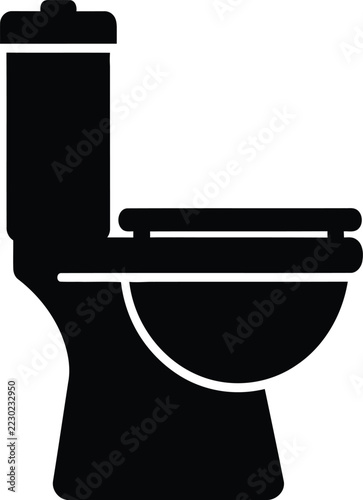 Simple black silhouette of a modern bathroom toilet on white background