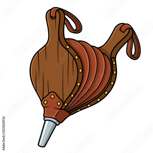 Vintage wooden hand bellows for fireplace on white background
