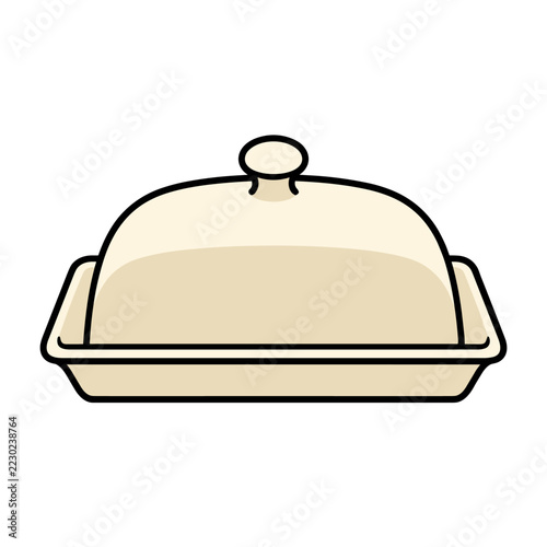 Ceramic butter dish with lid vector illustration