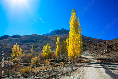 Dir road in the Hindu Kush mountains range during autumn