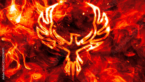 Burning Fantasy Phoenix Bird Engulfed in Blazing Fire Flames Background