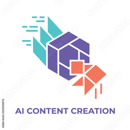 An abstract geometric design illustrates artificial intelligence and the innovative process of generating new digital content ideas and concepts