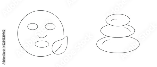 Line of face mask and stacked stones leaf wellness
