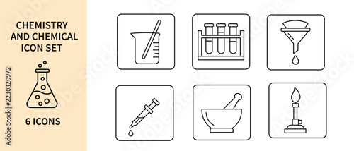 Chemistry and chemical icon set with 6 icons laboratory