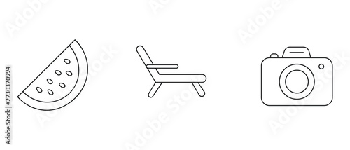 Watermelon slice, deck chair, and camera icons fruit