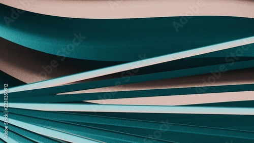 Radial Fan Louver Partition Over Velvet Stippled Dune in Rose Gold and Deep Teal