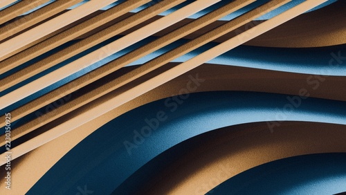 Stepped Chevron Shutter Louvers Over Dichroic Satin Fold in Sapphire Cobalt and Amber