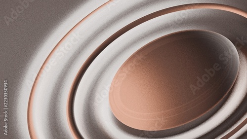 Stepped Stadium Capsule Alcove with Floating Pill Monolith in Warm Pearl and Terracotta