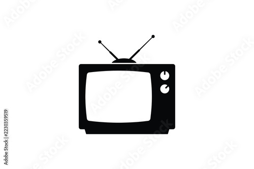 Vintage CRT Television Set With Rabbit Ear Antennas Retro Silhouette Vector