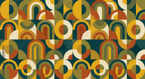 Retro geometric pattern with arches and circles in warm earthy tones