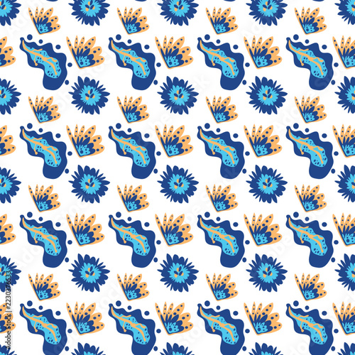 Scandinavian seamless pattern vector background with folk floral botanical ornaments and decorative repeat tile.