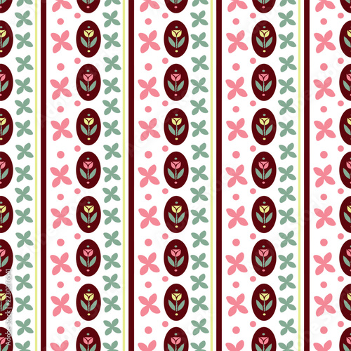 Scandinavian seamless pattern vector background with folk floral botanical ornaments and decorative repeat tile.