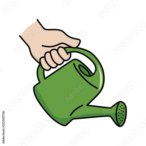 an image of a hand lifting a plant-watering tool