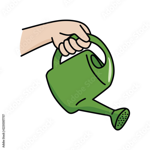 an image of a hand ready to water a garden using a manual watering tool