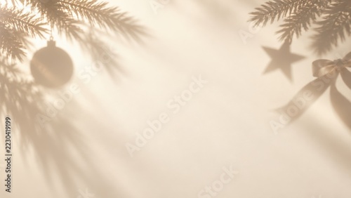 Minimal Christmas Shadow Play with Elegant Holiday Objects on Ivory Background