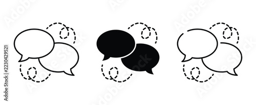 Speech bubble icon set illustration, vector chat bubbles with dashed loop lines in outline and solid styles for conversation and communication