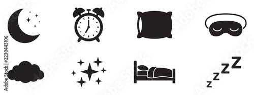 Sleep icon set. Bedtime symbol. Night time logo. Good night sign. Vector illustration. Vector Graphic. EPS 10