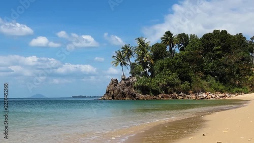 Tropical paradise sandy beach at Koh Tao island, Koh Samui, Koh Lanta, Thailand. Beach Holiday in Thailand. Tropical Thai beach on sunny day.