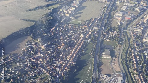 Aerial view of Prague outskirts residential districts highway and countryside