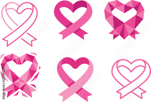 Breast Cancer Pink Ribbon Vector Icons Set Collection for Event and Campaign Material