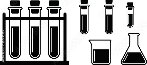 Vintage style illustration of laboratory glassware including test tubes and beakers