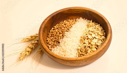 Rustic Arrangement of Natural Grains and Seeds with Earthy Textures on a Soft Beige Background