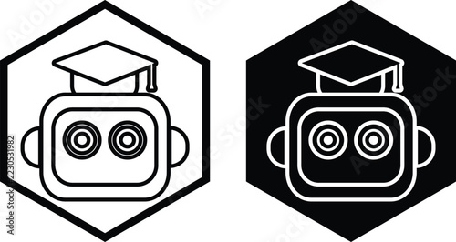 Robot education icon with graduation cap and robot head inside