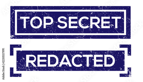 Set of top secret and redacted stamp marks, distressed ink watermark badge vectors for security documents