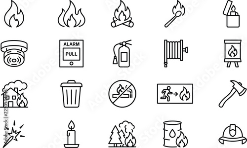 Fire safety and emergency icons set vector outline