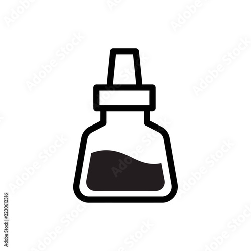 Black ink bottle icon, simple vector illustration of a liquid container for writing or art