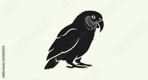 Black Silhouette of a Parrot with Detailed Feathers and Beak